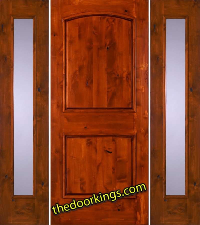 sw66 knotty alder wood door with two sw50 clear sidelites